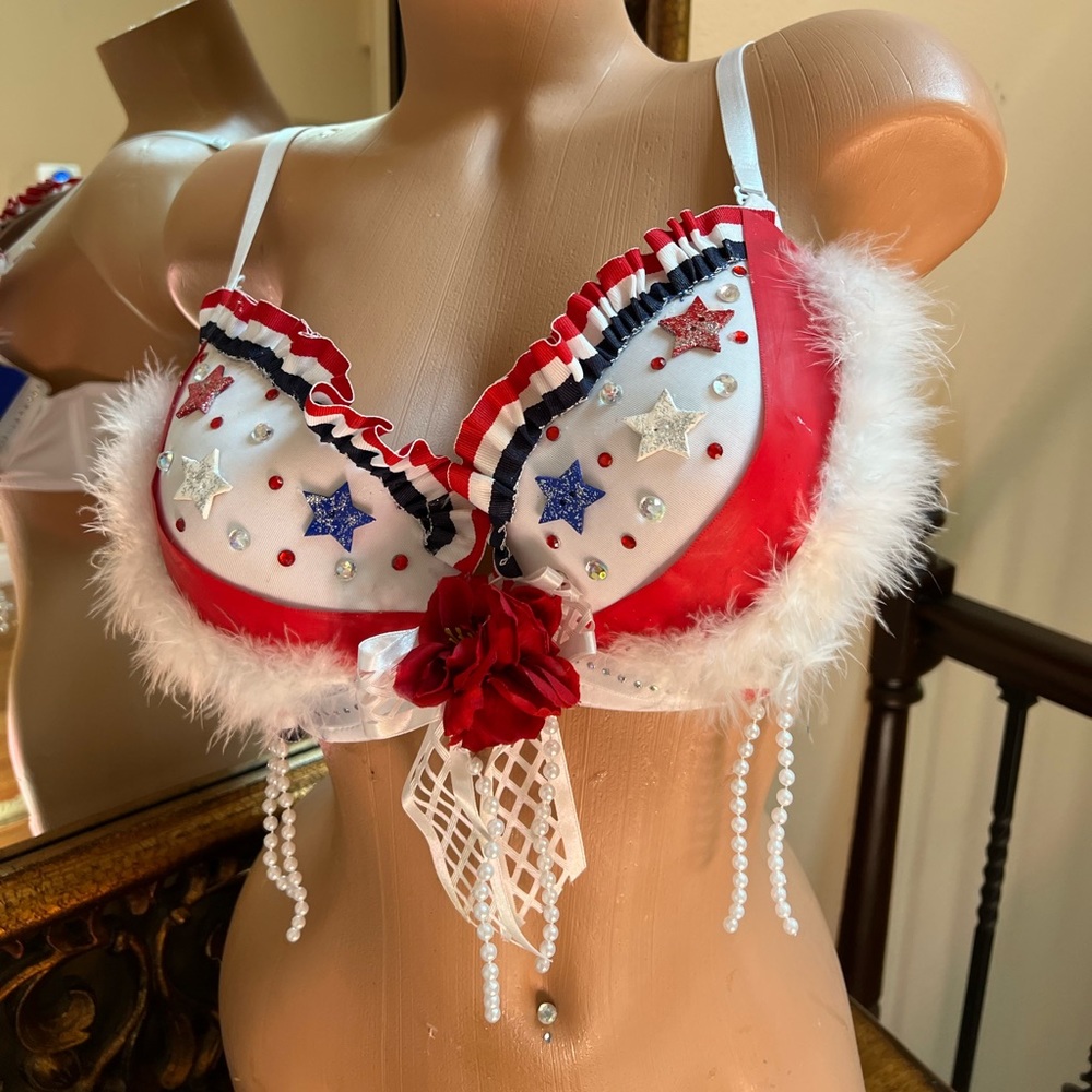 Patriotic American handmade sequined bra top rave costume